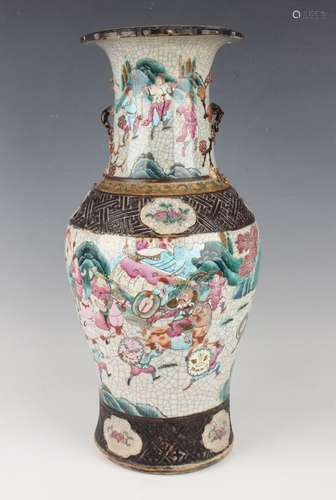 A Chinese famille rose crackle glazed porcelain vase