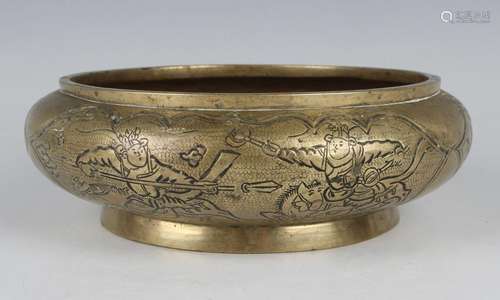 A Chinese brass censer