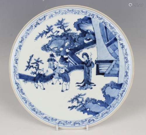 A Chinese blue and white porcelain circular panel