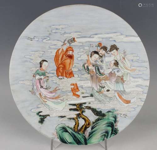 A Chinese famille rose porcelain circular panel