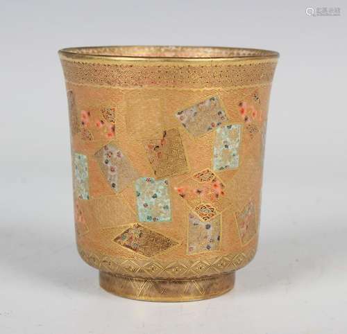 A Japanese Satsuma earthenware beaker by Taizan