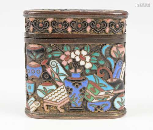 A Chinese cloisonné opium box and cover