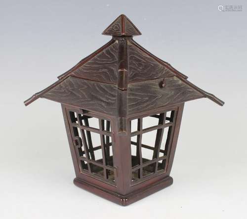 A Japanese brown patinated bronze lantern