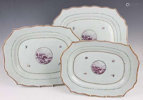 A graduated set of three Chinese export porcelain meat dishe...