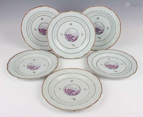 A set of six Chinese export porcelain plates