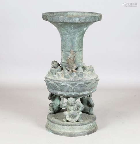 An impressive Japanese bronze floor vase