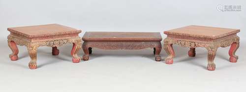 A pair of Chinese provincial hardwood square low tables