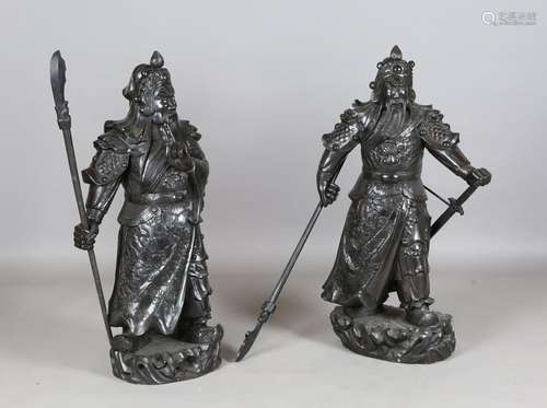 A pair of Chinese hardwood figures of warriors