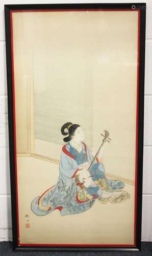 A Japanese watercolour painting on silk