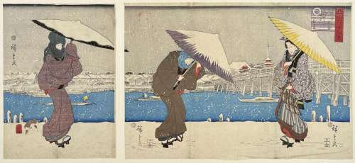 Utagawa Hiroshige (1797-1858)<br />
Triptyque chuban de la s...