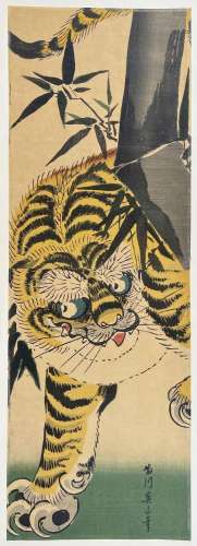Kikugawa Eizan (1787-1867)<br />
Double oban tate-e, tigre m...