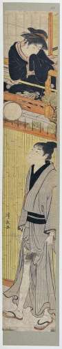 Torii Kiyonaga (1752-1815)<br />
Hashira-e, jeune femme obse...