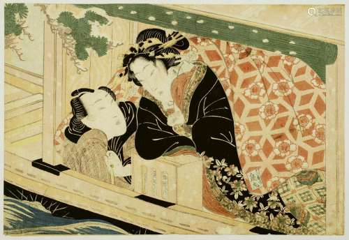 Kikugawa Eizan (1787-1867) <br />
Trois shunga oban yoko-e :...