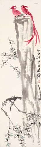 Qi Baishi<br />
齐白石　桃花双寿 | Qi Baish, Perching by Plum...