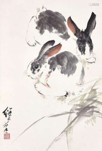 Liu Jiyou<br />
 刘继卣　双兔 | Liu Jiyou, Rabbits