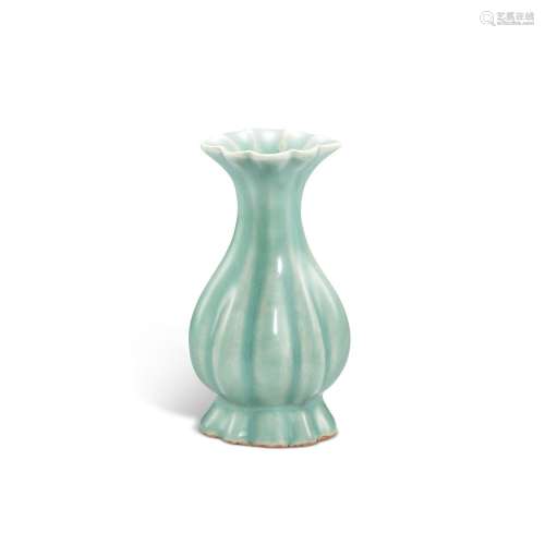 An exceedingly rare Longquan celadon lobed pear-shaped vase,...