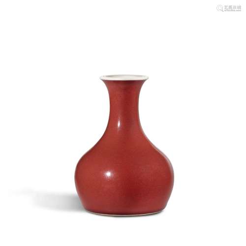 A fine and extremely rare small copper-red glazed vase, Mark...