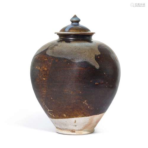 A phosphatic-splashed jar and cover, Song dynasty | 宋 黑釉洒...