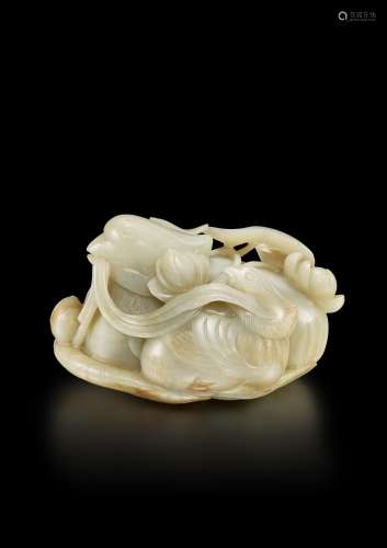 A white jade 'mandarin ducks' group, Qing dynasty, 18th cent...