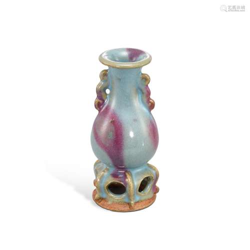 A small Junyao purple-splashed handled vase, Jin - Yuan dyna...