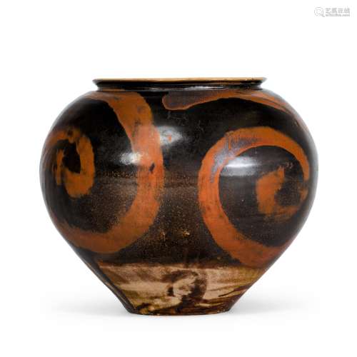 A superb black-glazed russet-painted 'vortex' 'temmoku' jar,...