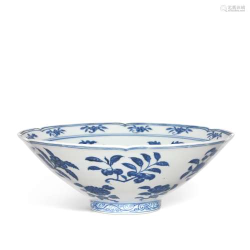 A fine and rare blue and white lobed 'fruit and flower' bowl...