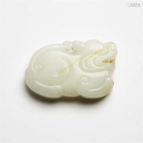 A White Jade 'Dragon' Pendant, 19th Century, 清 十九世纪 白