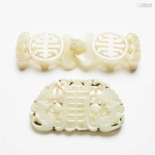 A White Jade 'Longevity' Two-Part Belt Buckle, Together Wit