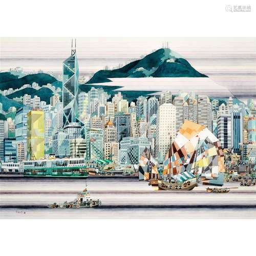 Chan Kau On (1946-), Hong Kong Skyline, 1991, 陈成球 (1946- ...