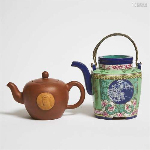 A Canton-Enamel Imitation Yixing Teapot, 19th Century, Toge