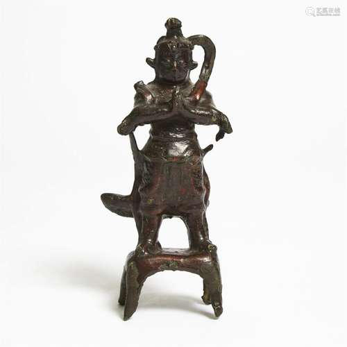 A Red and Black Lacquered Bronze Figure of Weituo (Skanda),