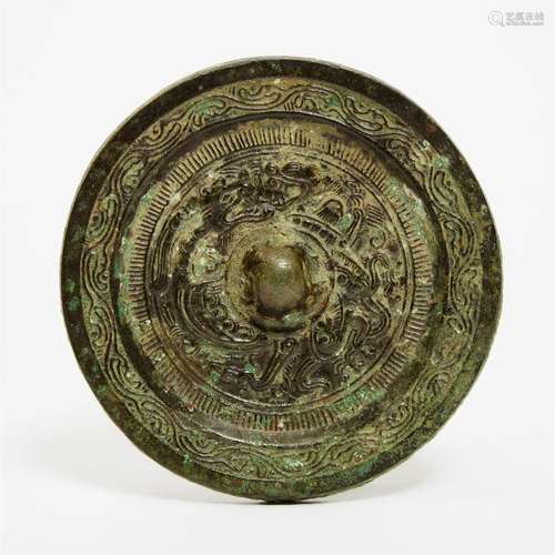 A Bronze 'Dragon and Tiger' Mirror, Han Dynasty (206 BC-AD