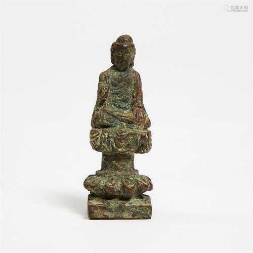 A Small Bronze Figure of a Seated Buddha, Tang Dynasty or L