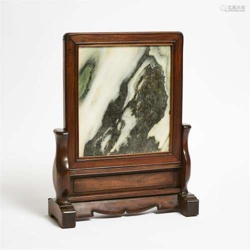 A Dali Marble 'Dreamstone' Inset Hongmu Table Screen, Qing