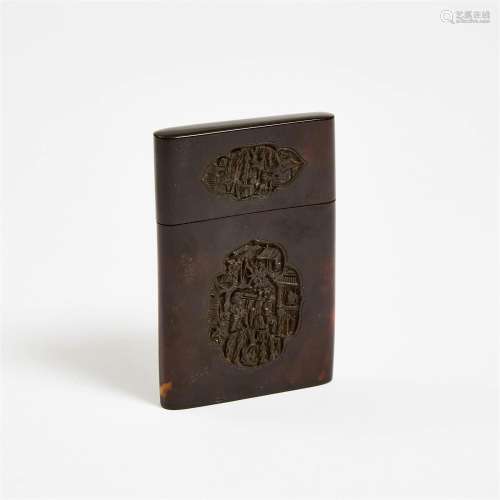 A Canton Carved Tortoiseshell Card Case, Qing Dynasty, 19th