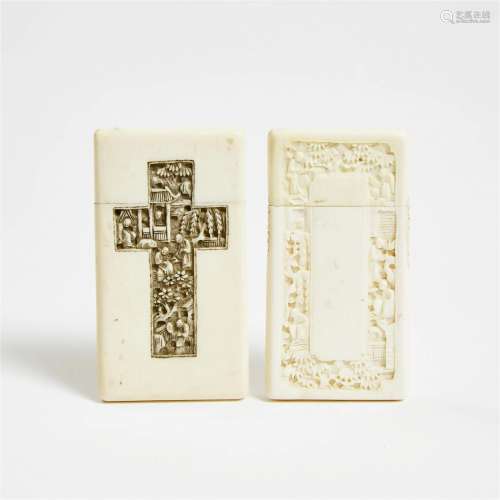 Two Canton Carved Ivory Card Cases, 19th Century, 清 十九世纪...