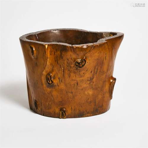 A Chinese Burlwood Brush Pot, 19th Century or Earlier, 十九世...