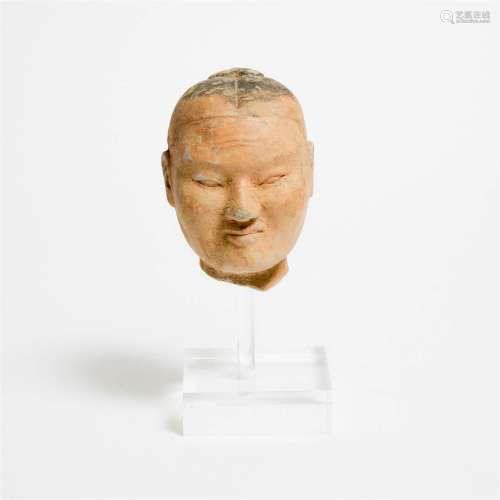 A Pottery Head of a Warrior, Han Dynasty (206 BC-AD 220), 汉