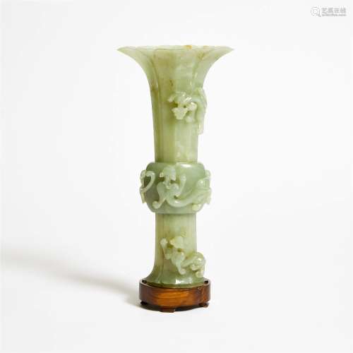 A Celadon Jade 'Gu' Vase, 17th Century, 明 十七世纪 青白