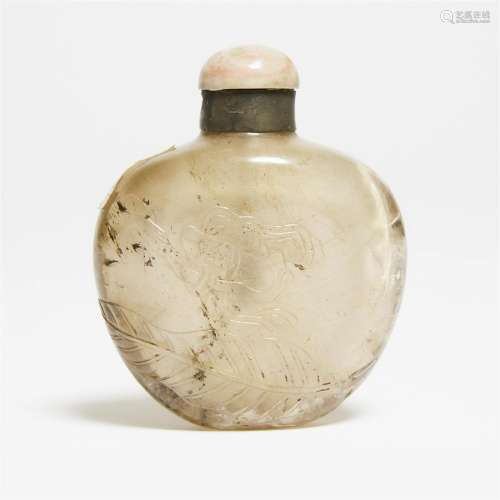 A Finely Carved Smoky Quartz 'Toad and Bats' Snuff Bottle,
