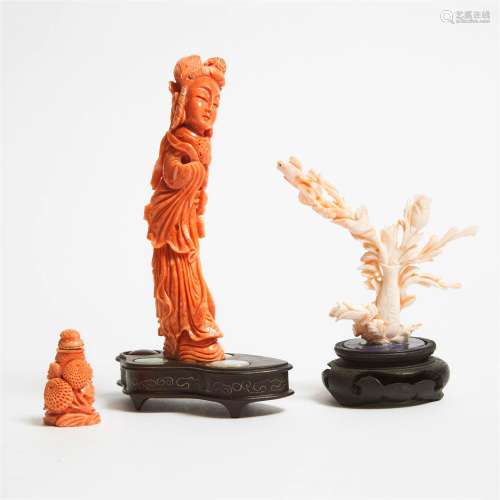 A Group of Three Coral Carvings, Late Qing/Republican Perio