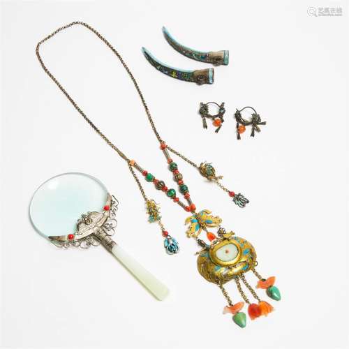 A Group of Six Filigree and Enamel Ornaments, Late Qing/Rep