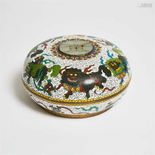 A Jade Inset Cloisonné Box and Cover, Mid 20th Century, 建国...