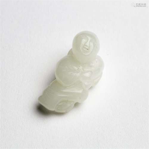 A White Jade Carving of a Boy Holding Lingzhi, 白玉雕持莲童