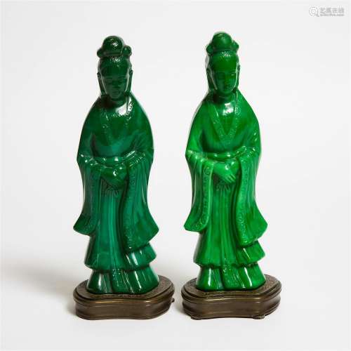 A Pair of Peking Glass Figures of Ladies, Republican Period