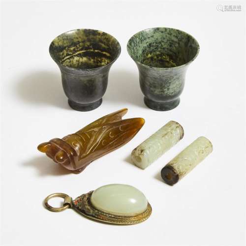 A Group of Six Jade and Hardstone Carvings, 19th/20th Centu