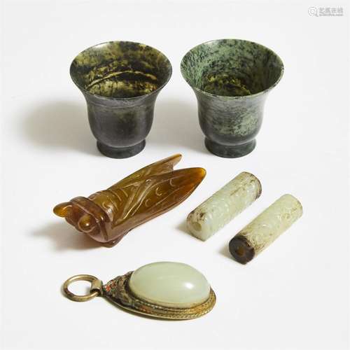 A Group of Six Jade and Hardstone Carvings, 19th/20th Centu