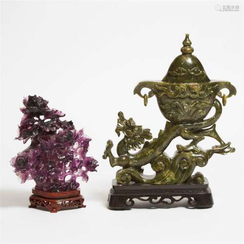 Two Chinese Hardstone Carvings, Mid 20th Century, 建国初期 紫...