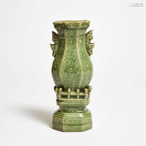 A Moulded Longquan Celadon Wall Vase, Ming Dynasty (1368-16