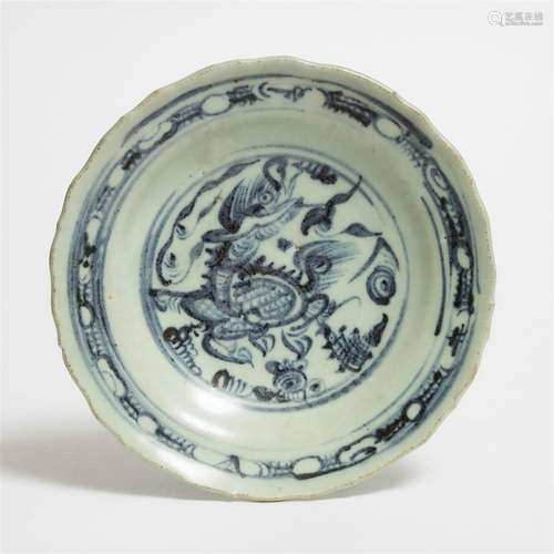 A Swatow Blue and White 'Qilin' Dish, Ming Dynasty, 15th/16